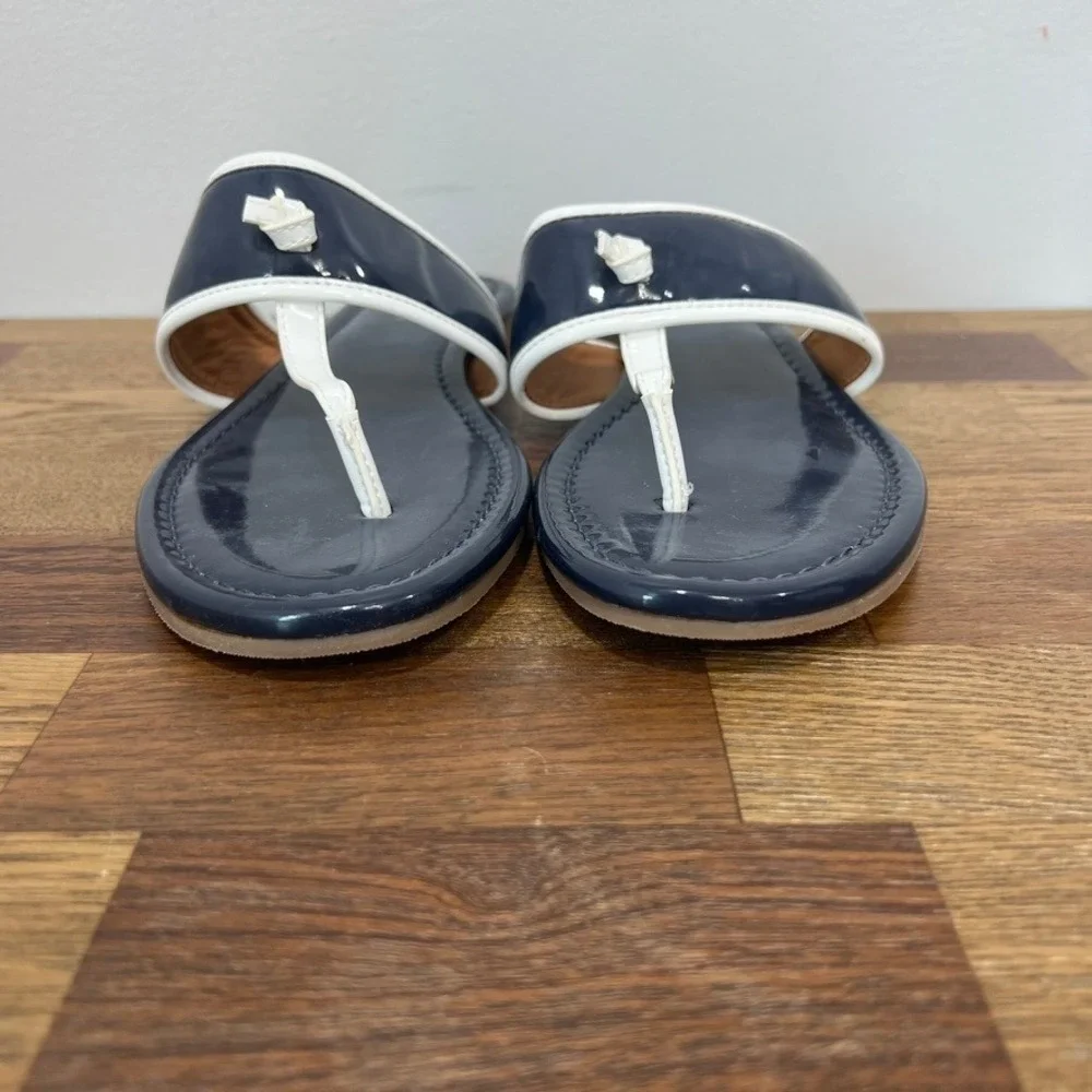 J Mclaughlin Leslie Sandal 8.5 Navy‎ Patent Leather Thong Summer Nautical Strap